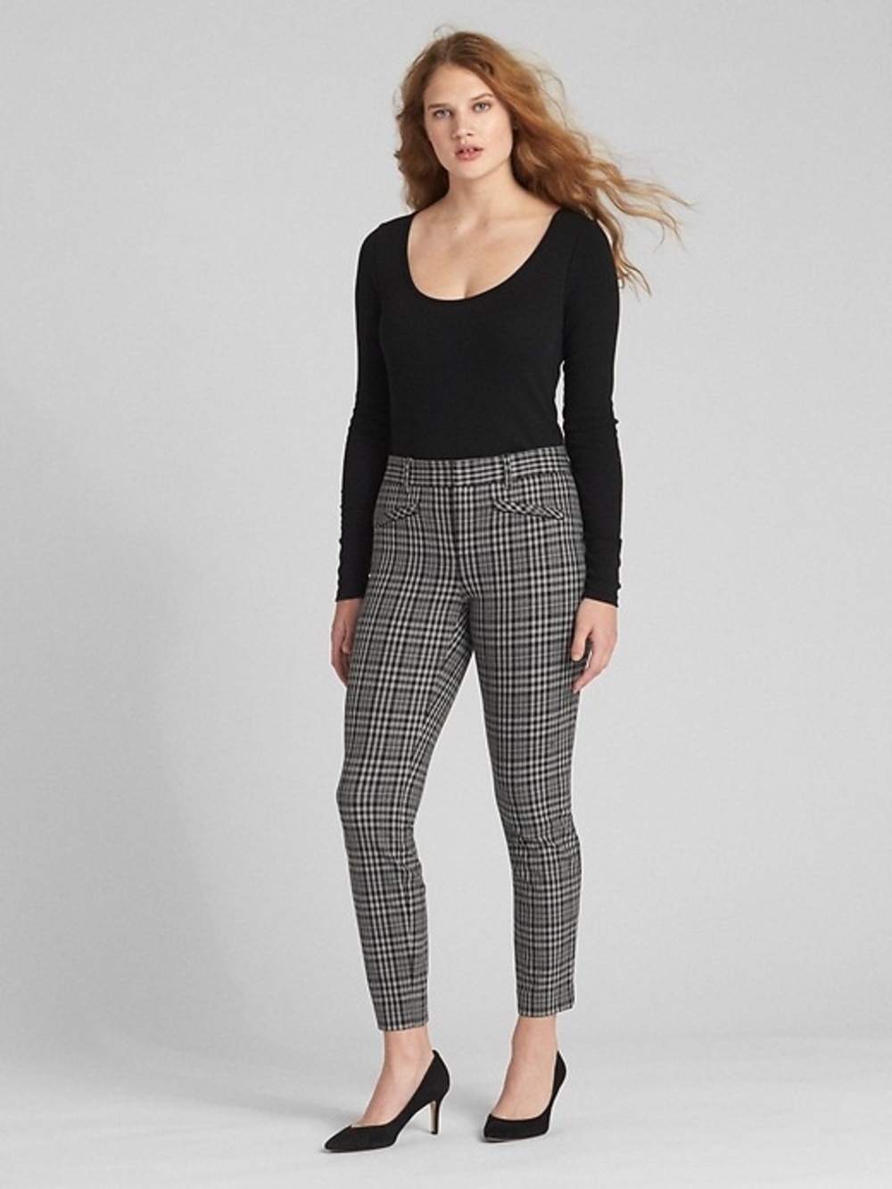 Gap Black and White Plaid Women's Slim Pants 4 Tall